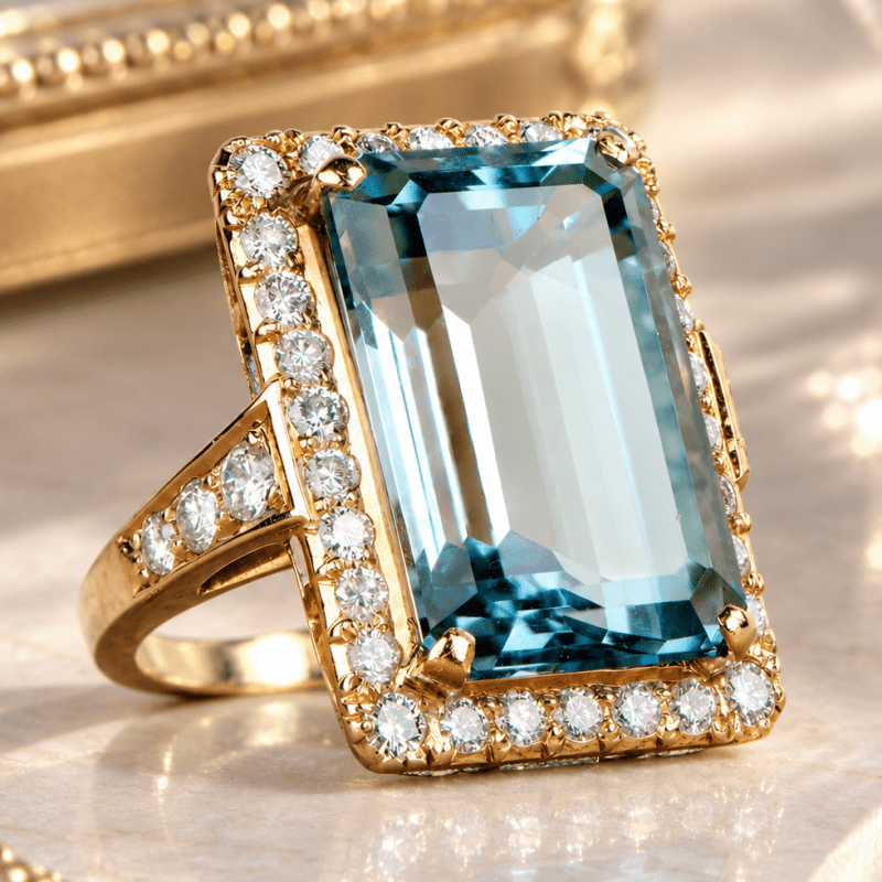 Women's Luxury Inlay Large Rectangle Blue Zirconia Engagement Ring